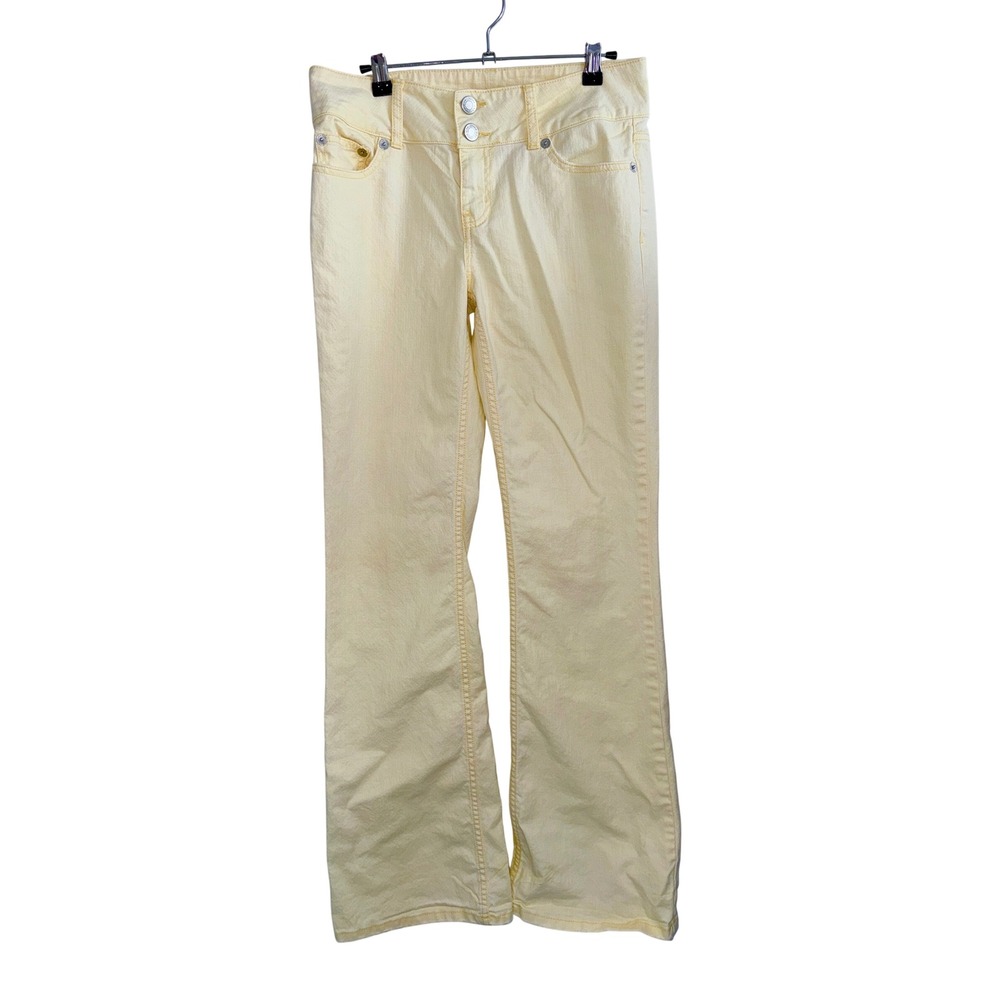 London Jean Flare Pants Women 6 Butter Yellow Stretch Denim Low Rise Vintage Y2K